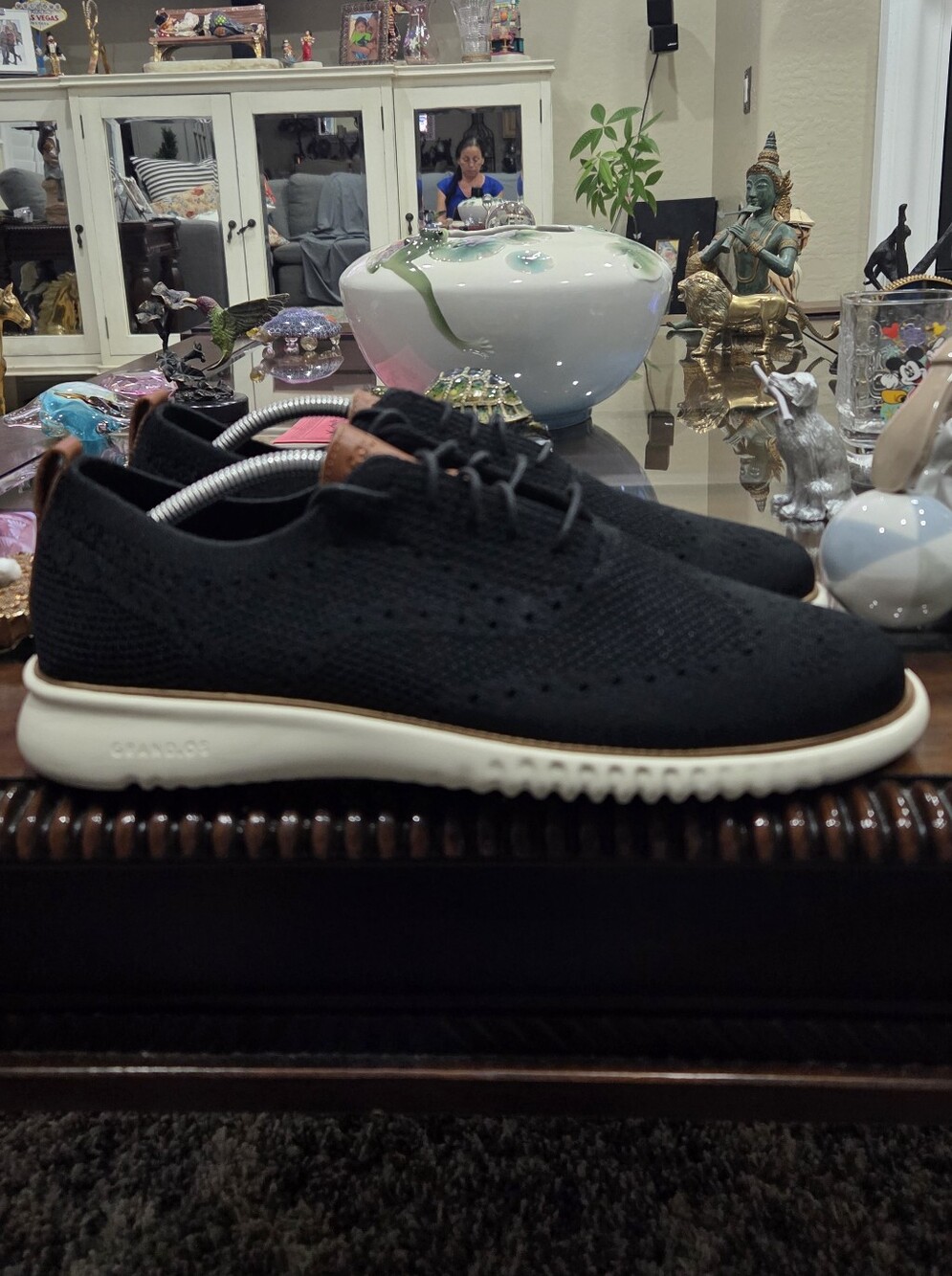 Cole Haan Formfit Black Knit Menโs Casual Lace-Up Oxfords with White Sole